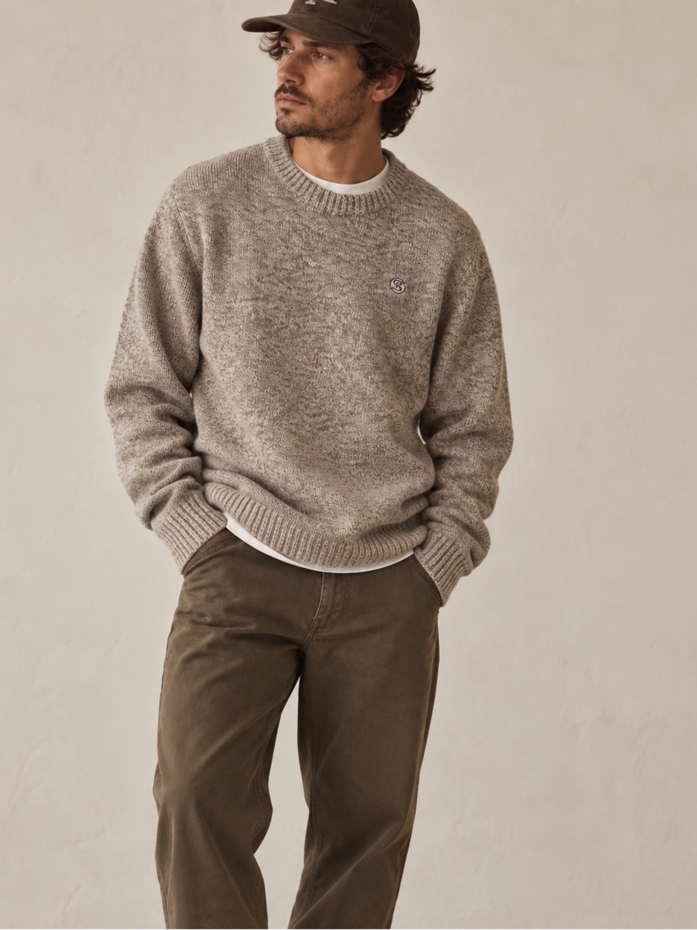Seager beige marled wool wharf knit sweater